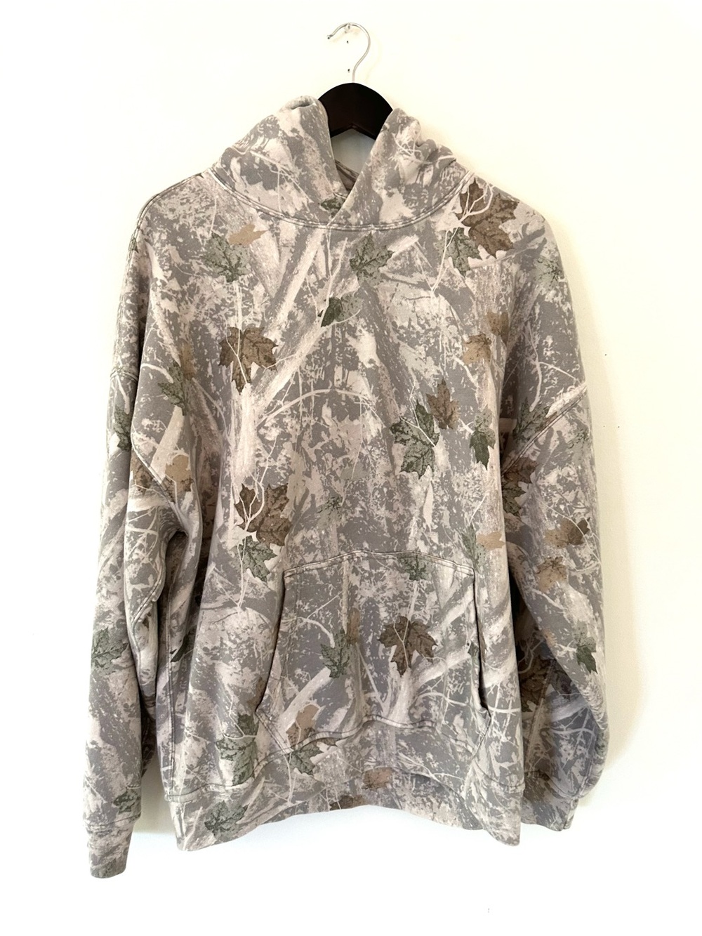 Abercrombie & Fitch Gray Camo Hoodie with Green and Tan Leaf Print